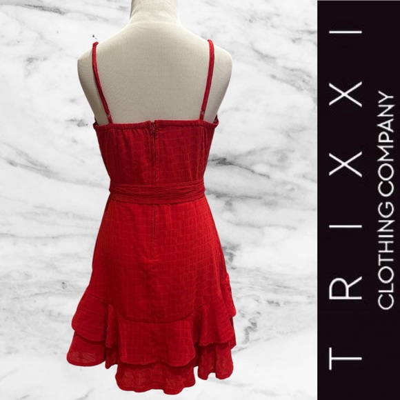 NWT Trixxi Printed Red Ruffled Fit & Flare Dress, Size S, MSRP‎ $59 - Picture 4 of 9